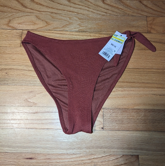 Red Rust Pique Textured High Leg Cheeky High Waist Bikini Swim Bottom Wild Fable - Picture 3 of 8